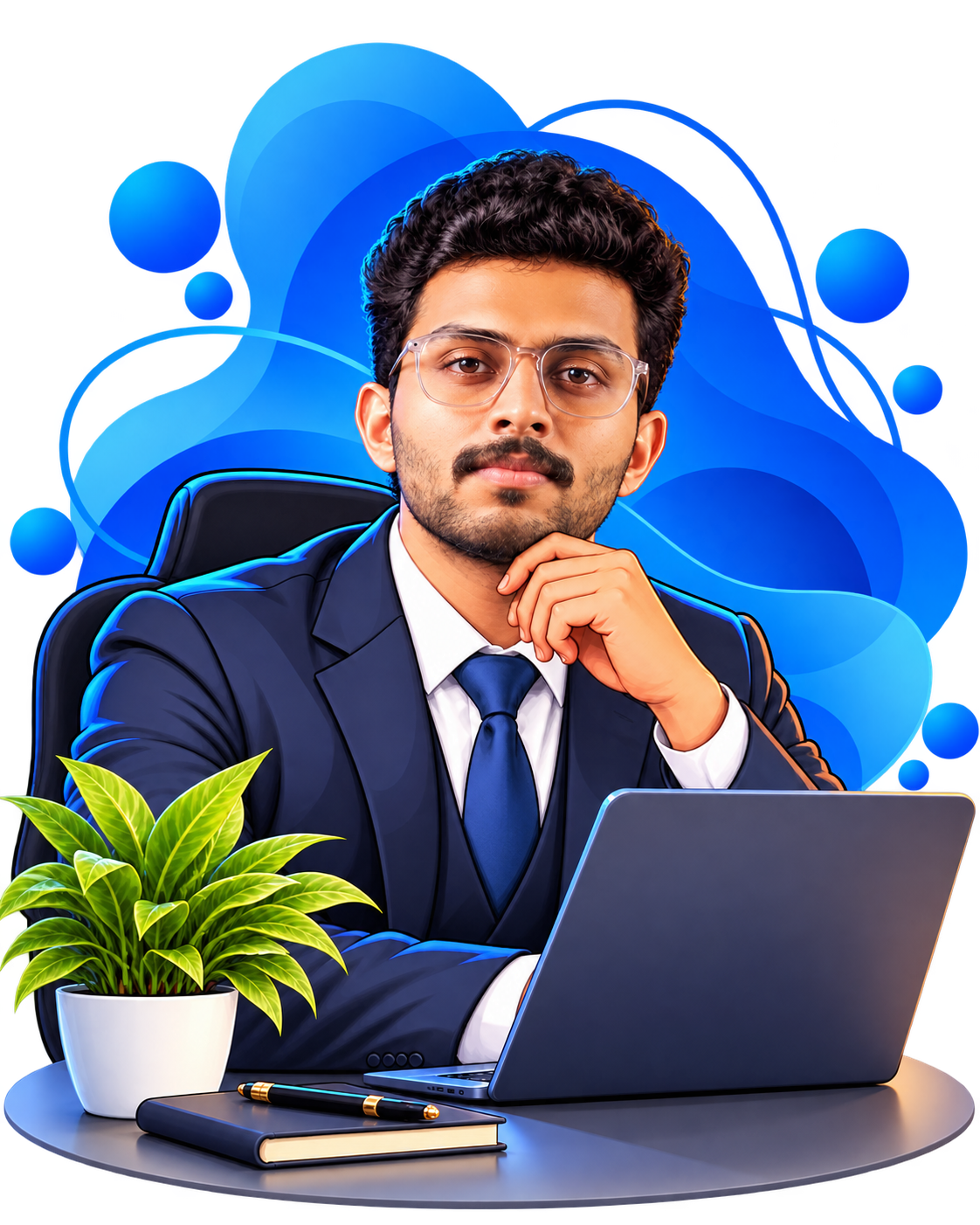 polished business portrait with blue abstractions